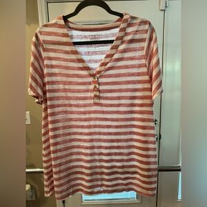 Size 18-20 Lane Bryant Striped V-Neck Soft
Coral Pink Button Top.